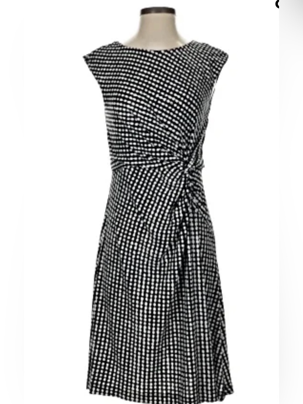 212 Collection Black and White Polka Dot Twist-Front Midi Dress